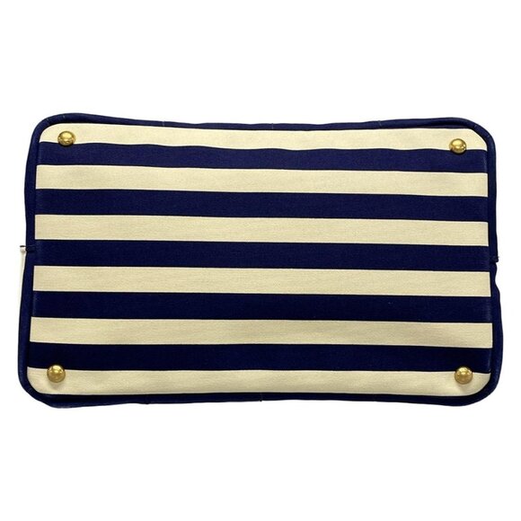 Auth PRADA Canapa B2642B Navy Cream Canvas Tote Bag - Picture 5 of 15